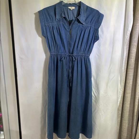 entro Dresses & Skirts - entro Blue Denim Midi Shirt Dress with Drawstring Waist